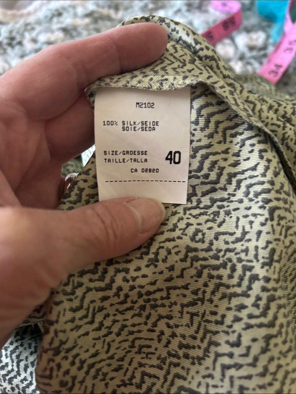 Mondi olive green and White Abstract Print Button-Down Shirt. 100% Silk EUC - Picture 4 of 4